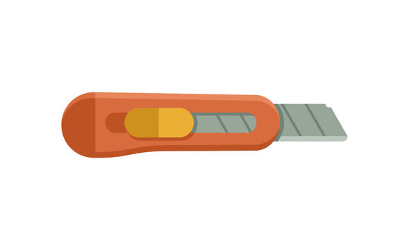 Orange utility knife with a retractable blade rests on a white background