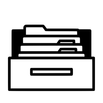 Minimalist open file cabinet drawer with organized folder tabs vector icon