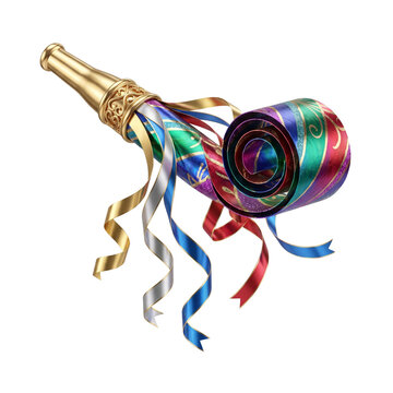 Colorful party blower horn with ribbons isolated on white background party favor colorful ribbon party accessory kids party time noise maker noisemaker celebration birthday