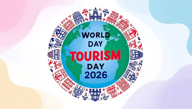 World Tourism Day 2026 celebration poster with global theme.