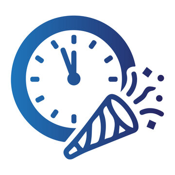 New Years Eve Midnight Countdown Clock and Party Horn Icon