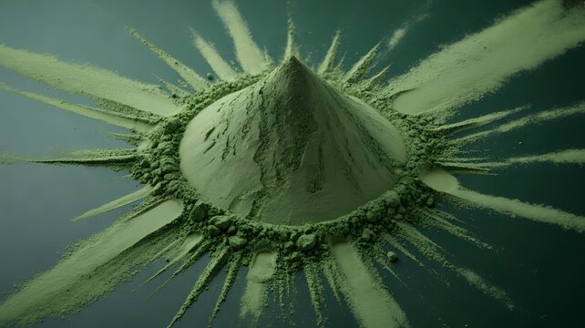 Green Powder Burst on Dark Background, Abstract Organic Texture and Particle Explosion