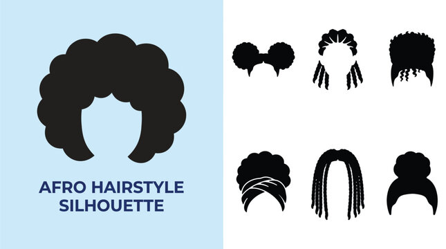 Collection of silhouettes of afro girl hairstyles isolated on white background