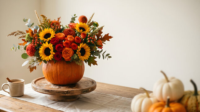 A vibrant autumnal still life sunflowers pumpkins and the transition to colder days