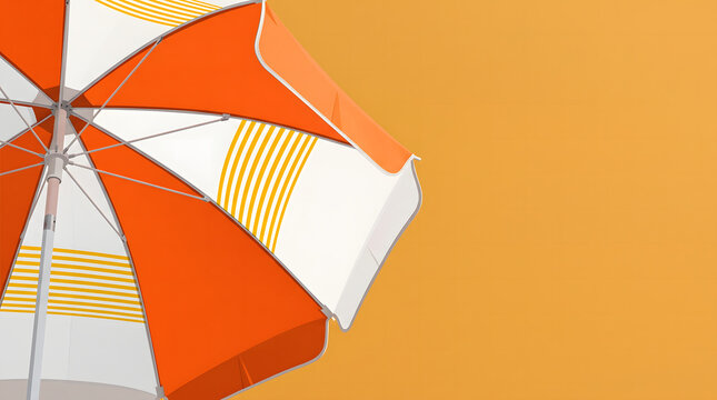 A vibrant orange and white parasol against a warm solid background color