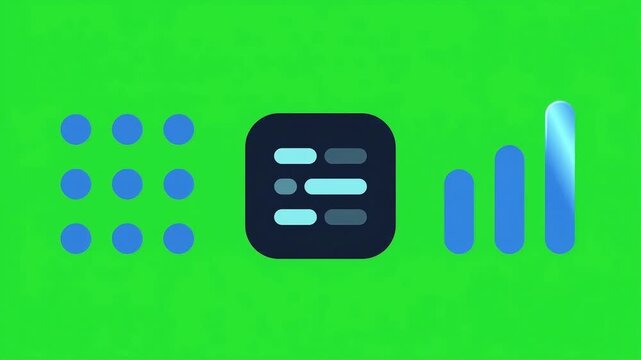 Animated digital data processing, machine learning algorithm, and bar chart analytics on chroma key green screen