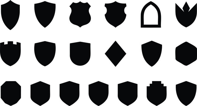 Set of various shield shapes and heraldic crest silhouettes