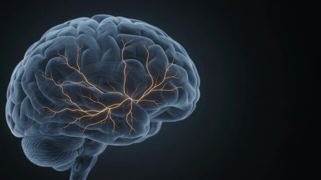 Human Brain Neural Activity - Glowing Electrical Impulses Spreading Through Cerebral Cortex - 3D Medical Animation 4K Video Clip
