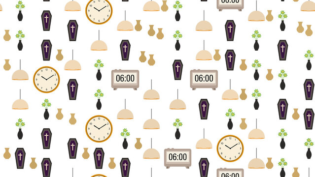 Seamless pattern of funeral and time elements