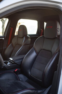 Porsche Cayenne GTS Luxury SUV Interior Black Leather Sport Seats Red GTS Emblem Detail