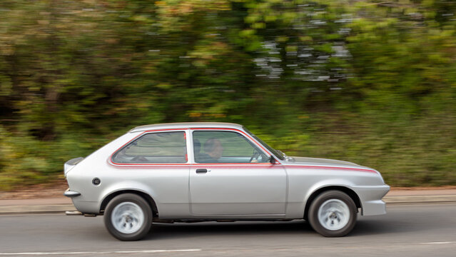 Milton Keynes; UK - Sept. 27th 2026: 1978 Vauxhall  Chevette hs classic car driving on a British road