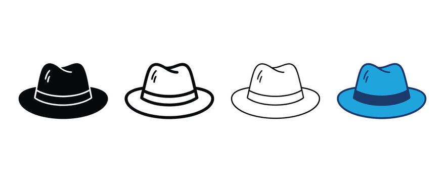 fedora hats in different colors including black white beige and blue isolated illustration