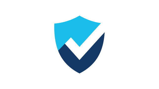 Blue shield vector graphic logo with checkmark symbol for cybersecurity and data protection concept