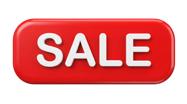 Bright red sale button with glossy finish perfect for promotions isolated on transparent background