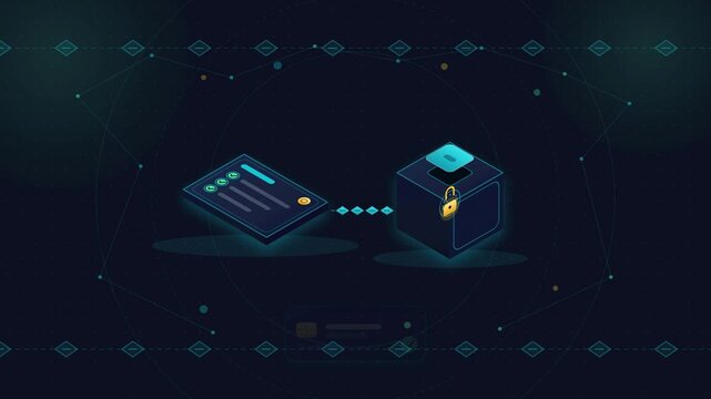 Blockchain smart contract escrow release unlocking financial cryptocurrency payment in looping animation