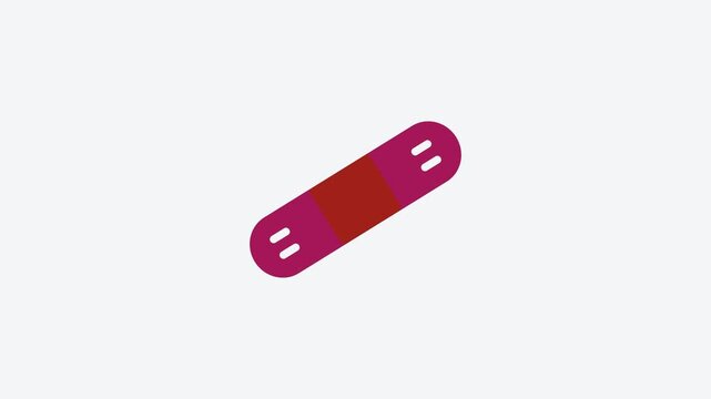 Seamless 4K looping animation of a flat bandage plaster icon in purple and violet, centred on a clean light background with plenty of copy space. Simple two tone vector shapes and smooth motion. Horiz