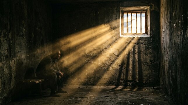 Solitary confinement with light beams through barred window