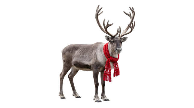 Christmas reindeer wearing a red scarf on a isolated transparent background png