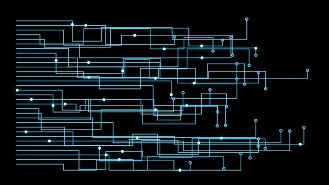 Cyber circuit design seamless loop with neon blue lines and nodes
