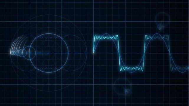 Fourier Series Epicycles Tracing a Waveform Seamless Loop in subtle cyan tones