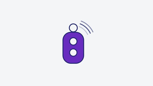 Seamless 4K looping animation of a flat car key fob icon in purple and violet, centred on a clean light background with plenty of copy space. Simple two tone vector shapes and smooth motion. Horizonta