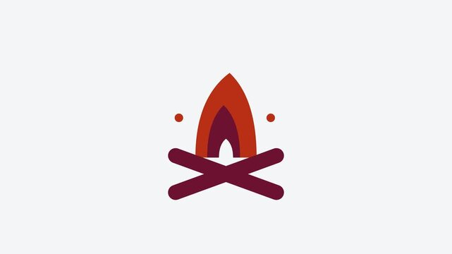 Animated flat campfire icon in a minimal vector style, red and crimson on a bright light background. Smooth 4K seamless loop with the symbol isolated in the centre of the frame, leaving room for text.