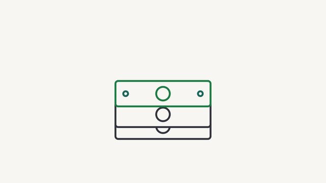 Seamless 4K looping animation of a flat cash stack icon in fresh green, centred on a clean light background with plenty of copy space. Simple two tone vector shapes and smooth motion. Horizontal 16:9 