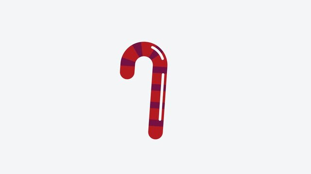 Animated flat candy cane icon in a minimal vector style, red and crimson on a bright light background. Smooth 4K seamless loop with the symbol isolated in the centre of the frame, leaving room for tex