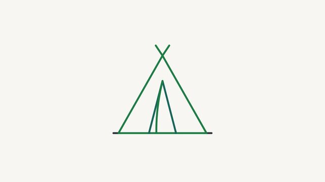 Animated flat camping tent icon in a minimal vector style, fresh green on a bright light background. Smooth 4K seamless loop with the symbol isolated in the centre of the frame, leaving room for text.