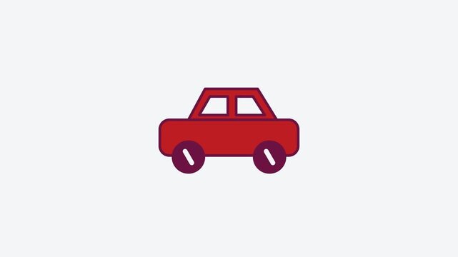 Seamless 4K looping animation of a flat car side icon in red and crimson, centred on a clean light background with plenty of copy space. Simple two tone vector shapes and smooth motion. Horizontal 16: