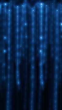 Glowworm silk threads hanging from a cave ceiling with beaded lights swaying in parallax layers overlay in calm waitomo tones vertical 9:16