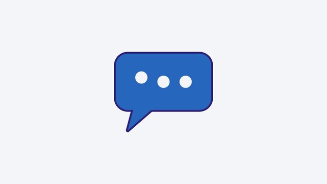 Animated flat chat bubble icon in a minimal vector style, blue and azure on a bright light background. Smooth 4K seamless loop with the symbol isolated in the centre of the frame, leaving room for tex