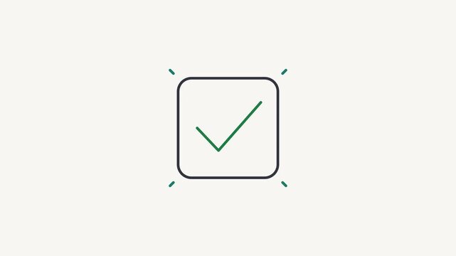Animated flat checkbox tick icon in a minimal vector style, teal and turquoise on a bright light background. Smooth 4K seamless loop with the symbol isolated in the centre of the frame, leaving room f