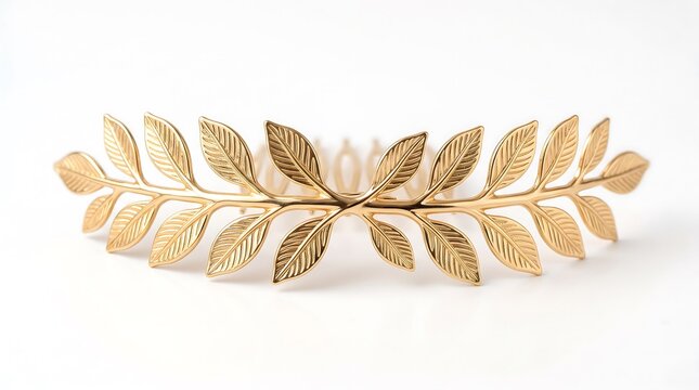 Elegant Gold Leaf Hair Comb with Intricate Design on Transparent Background