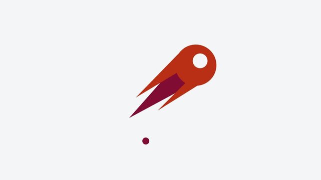 Seamless 4K looping animation of a flat comet icon in red and crimson, centred on a clean light background with plenty of copy space. Simple two tone vector shapes and smooth motion. Horizontal 16:9 w