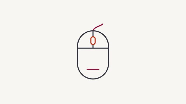 Animated flat computer mouse icon in a minimal vector style, red and crimson on a bright light background. Smooth 4K seamless loop with the symbol isolated in the centre of the frame, leaving room for