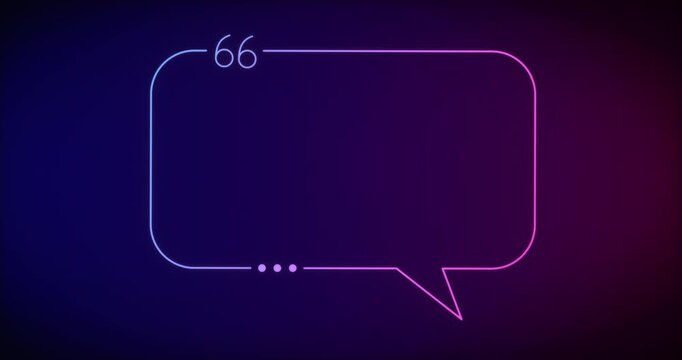 Blue and pink neon speech bubble with quote marks, motion graphics background, seamless 4K loop