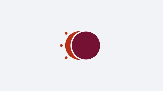 Animated flat eclipse circles icon in a minimal vector style, red and crimson on a bright light background. Smooth 4K seamless loop with the symbol isolated in the centre of the frame, leaving room fo