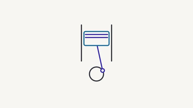 Seamless 4K looping animation of a flat engine piston icon in blue and azure, centred on a clean light background with plenty of copy space. Simple two tone vector shapes and smooth motion. Horizontal