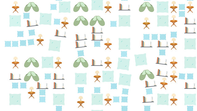 Cozy Home Decor Pattern with Slippers and Pillows