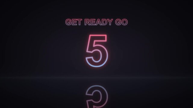 Neon glowing number eight countdown graphic with get ready go text