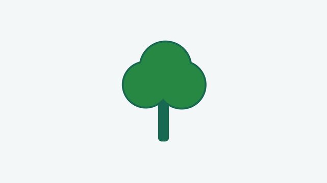 Seamless 4K looping animation of a flat garden tree icon in fresh green, centred on a clean light background with plenty of copy space. Simple two tone vector shapes and smooth motion. Horizontal 16:9