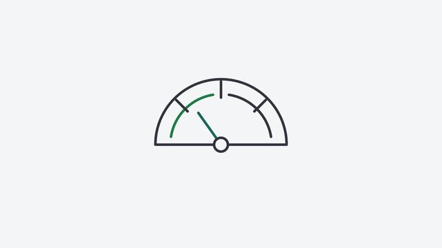 Animated flat gauge meter icon in a minimal vector style, fresh green on a bright light background. Smooth 4K seamless loop with the symbol isolated in the centre of the frame, leaving room for text. 