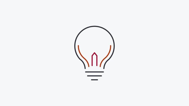 Seamless 4K looping animation of a flat light bulb icon in red and crimson, centred on a clean light background with plenty of copy space. Simple two tone vector shapes and smooth motion. Horizontal 1