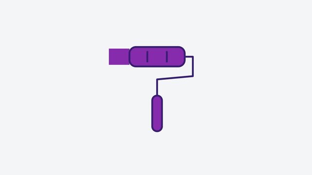 Animated flat paint roller icon in a minimal vector style, purple and violet on a bright light background. Smooth 4K seamless loop with the symbol isolated in the centre of the frame, leaving room for