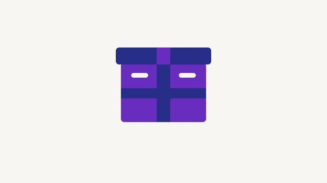 Seamless 4K looping animation of a flat package box icon in purple and violet, centred on a clean light background with plenty of copy space. Simple two tone vector shapes and smooth motion. Horizonta