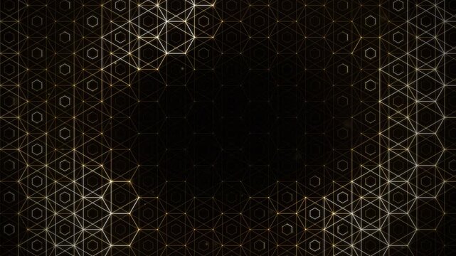 Black and Gold Art Deco Hexagon Line Pattern Drifting Seamless Loop