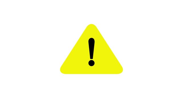 Yellow warning sign animation on white background.