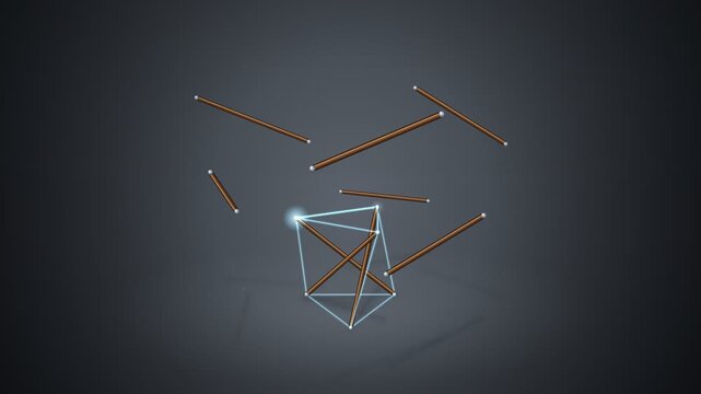 Tensegrity Tower of Wooden Struts and Cables Assembling Animation