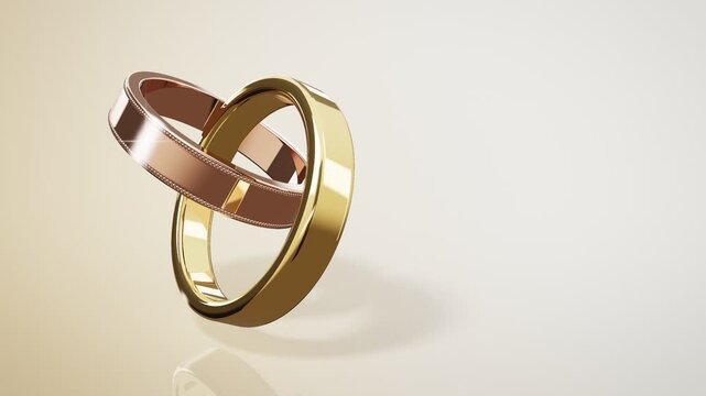 Interlocked Yellow and Rose Gold Wedding Rings Spinning Seamless Loop